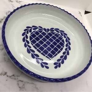 Blue And White Pottery Stoneware Plater Heart 10 In